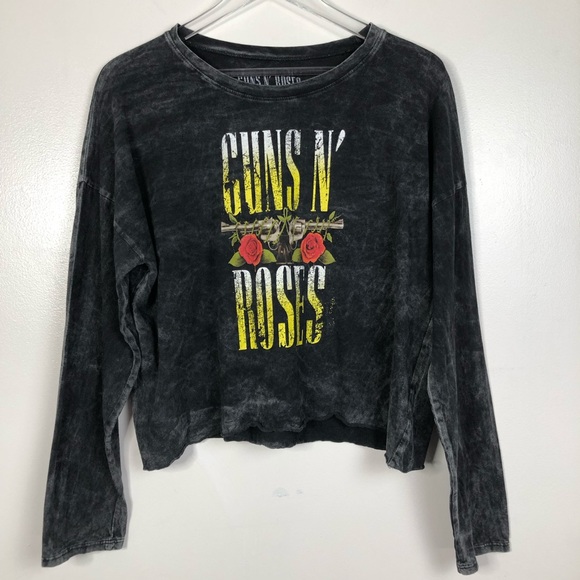 Guns & Roses Tops - Guns & Roses Black Tye Die Graphic Crop Top Large